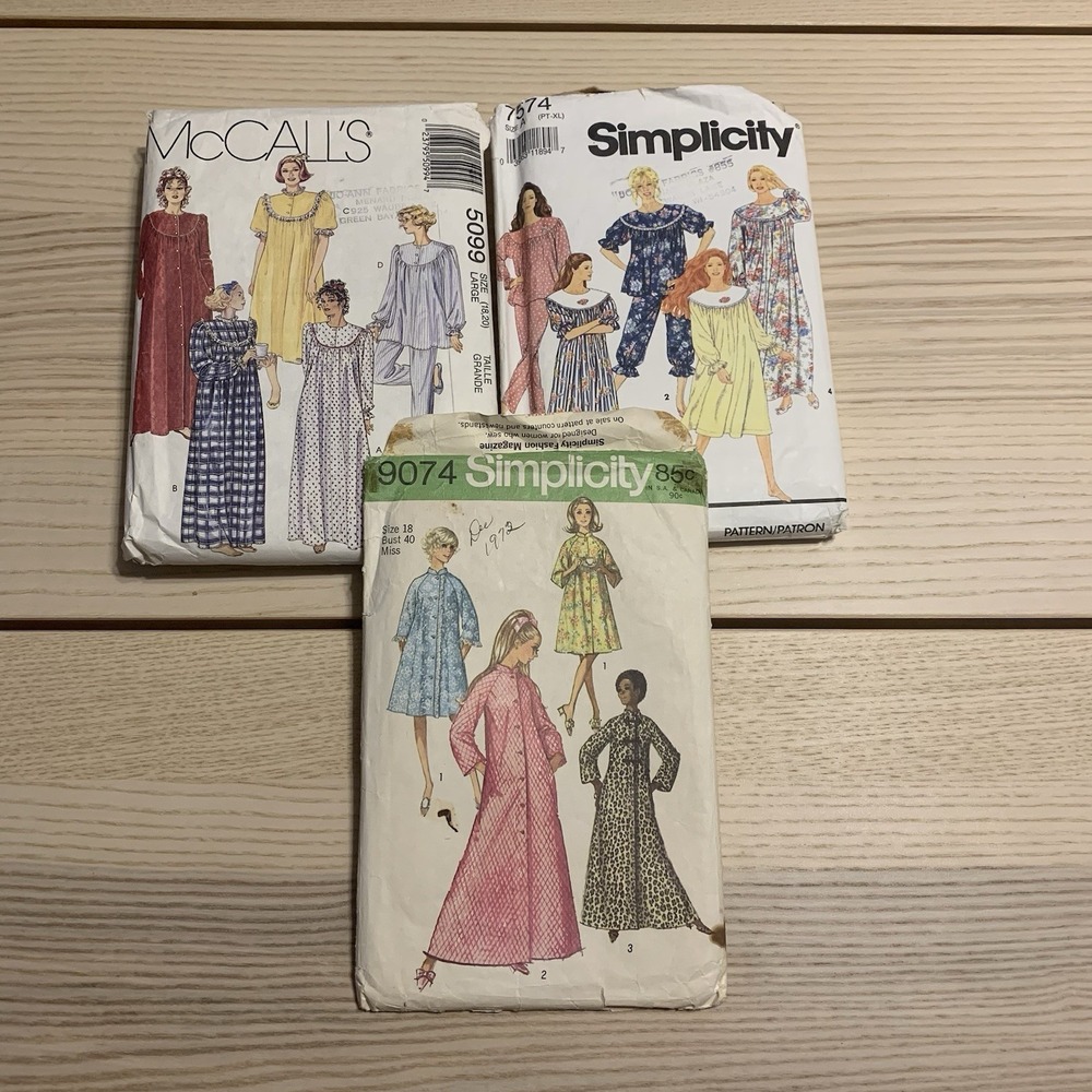 Vintage Lot Of 3 Nightgown Loungewear Sewing Patterns 9074 7574 5099 CUT